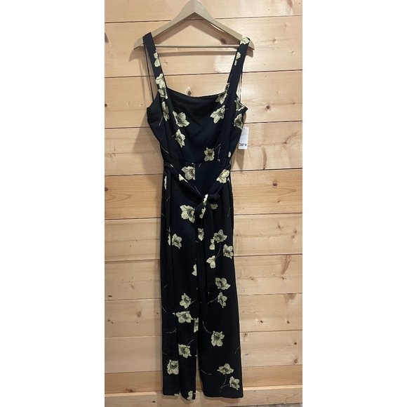 Bar III Pants - NWT Bar III Black Floral Jumpsuit Sz 14 wide leg